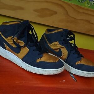 Retro Nike Air Jordan's Blue and Gold Sneakers with High-Top Design